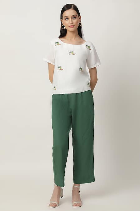 Musal Annie Cotton Linen Embroidered Top & Pant Set 
