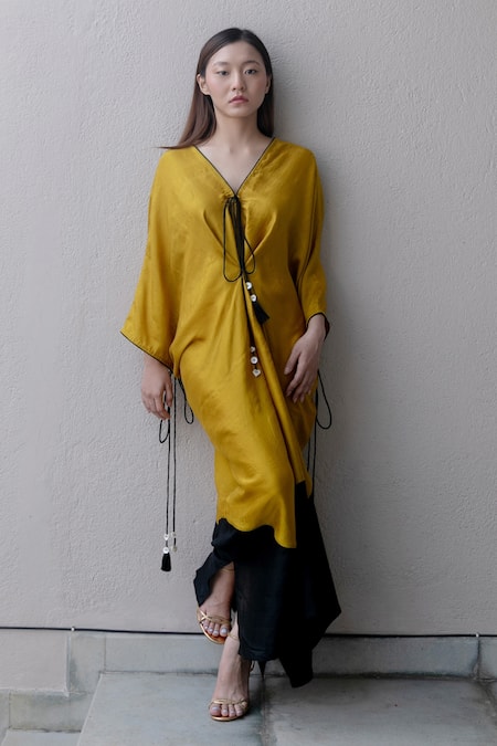 Kavya Singh Kundu Yellow Silk V-neck Freya Flared Kaftan 