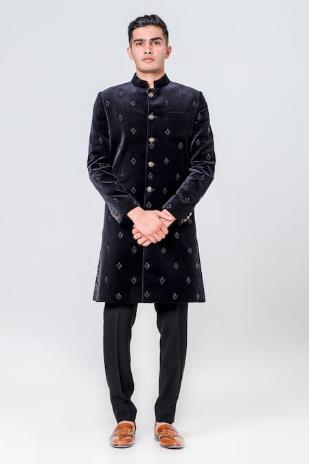 Amrit Dawani Velvet Floral Embellished Sherwani Set 