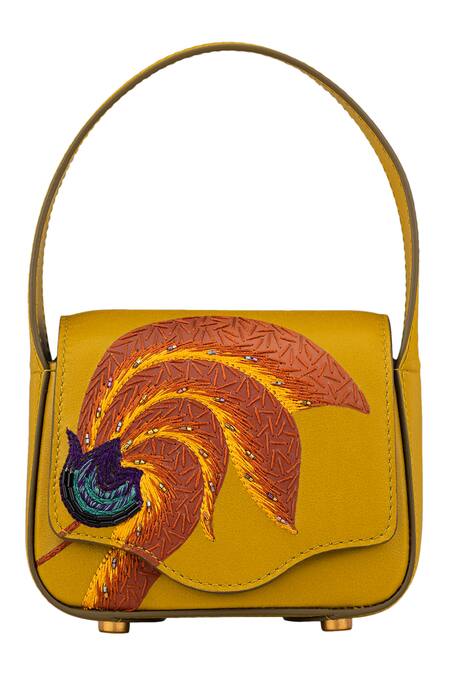 Aranyani Yellow Thread And Cut Dana Embroidered The Kesuda Flower Top Handle Bag