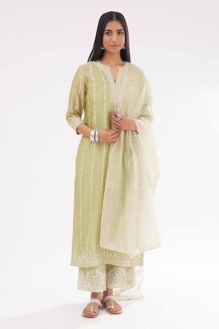 KORA Silk Chanderi Straight Kurta Set 