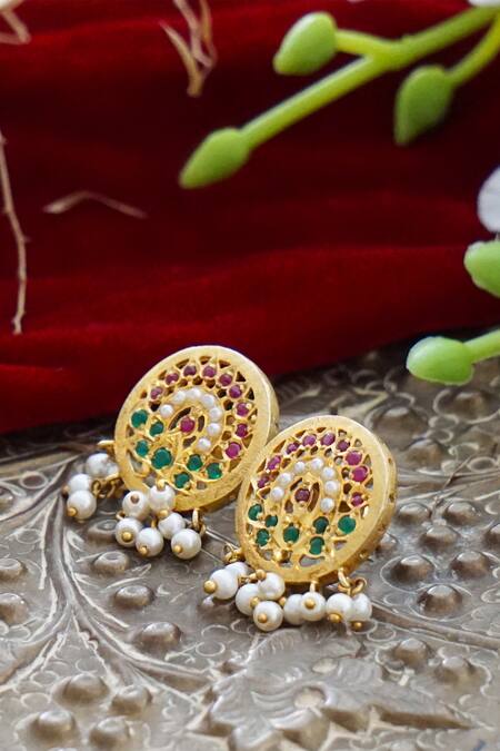 Buy Stunning Gold Ruby and White Stone Gold Plated Impon Earring Designs