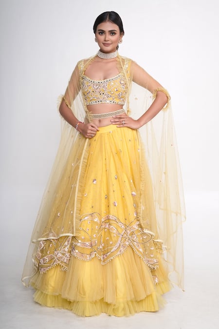 Merge Design Embroidered Layered Lehenga Set 