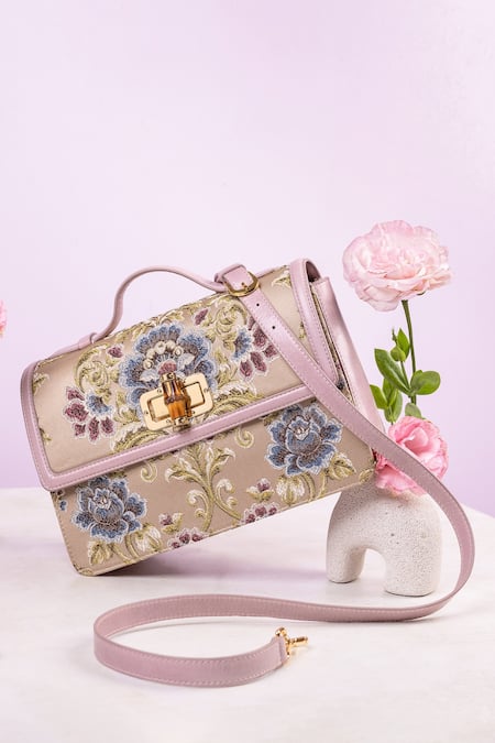 Buy Purple Floral Pattern Tulip Leather Jacquard Shoulder Bag by The Leather  Garden Online at Aza Fashions.