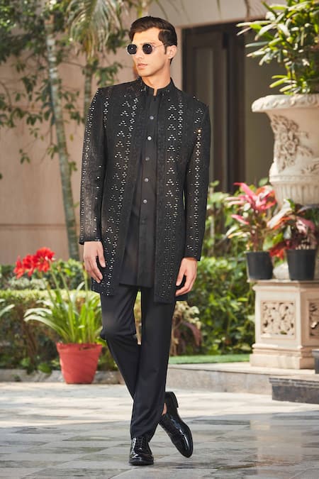 Bohame Niruha Floral Chikankari Embroidered Achkan Jacket Set 