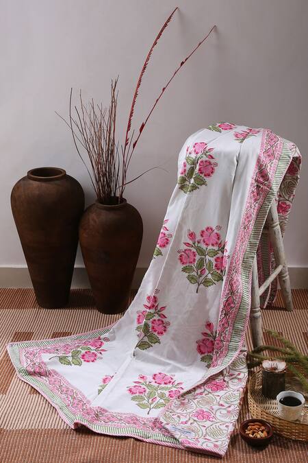 Amoliconcepts White Eco Friendly Cotton Hand Block Print Reversible Double Dohar