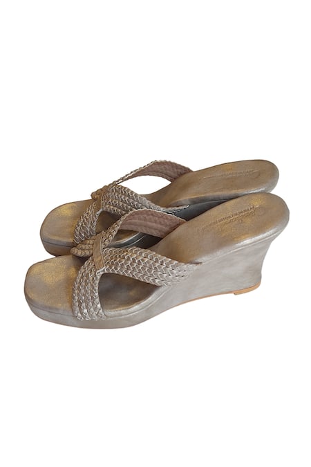 Cinderella By Heena Yusuf Braided Curved Strap Wedges 