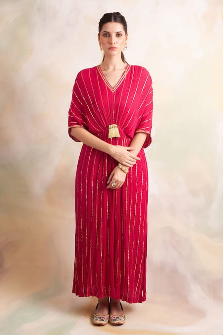 Palak & Mehak V-Neck Striped Kaftan 