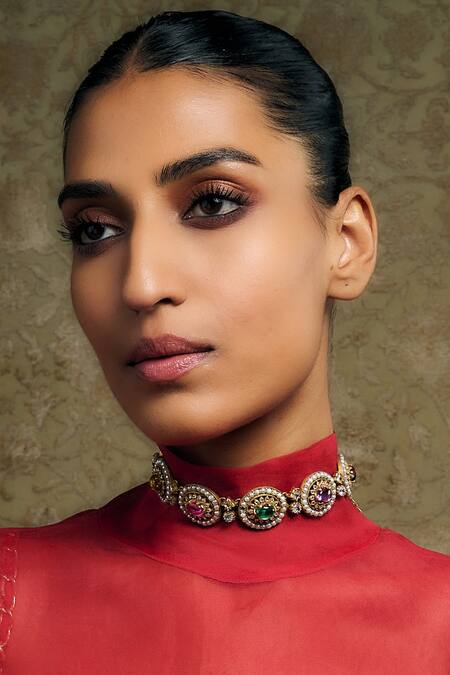 Buy Tarun Tahiliani Multi Color Rose Cut Zircon, Fresh Water Pearls, Semi Cabochon Studded Choker at Aza Fashions Buy_Tarun Tahiliani_Multi Color Rose Cut Zircon, Fresh Water Pearls, Semi Cabochon Studded Choker_at_Aza_Fashions