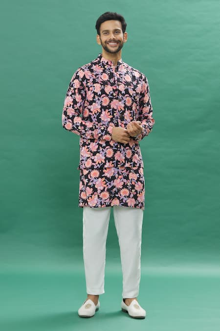 Spring Break Printed Jacket Set With Contrast Churidar 