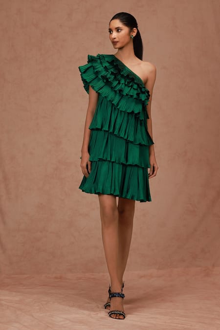 Green one shoulder ruffle 2024 dress