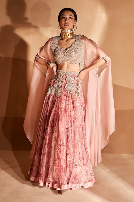 Bhumika Sharma Printed & Embroidered Cape Lehenga Set 