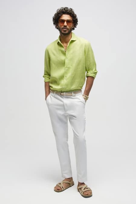 Terra Luna Green 100% Linen Spread Collar Shirt 