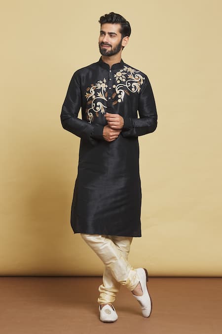 Arihant Rai Sinha Black Silk Embroidery Diagonal Kurta Set