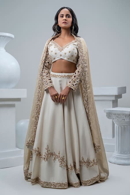 Nautanky Raw Silk Layered Lehenga Set 