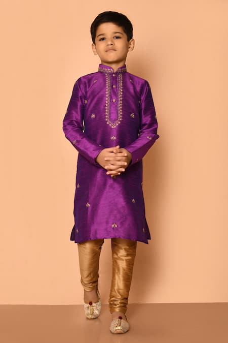 Arihant Rai Sinha Purple Silk Embroidery Floret Straight Kurta Set 
