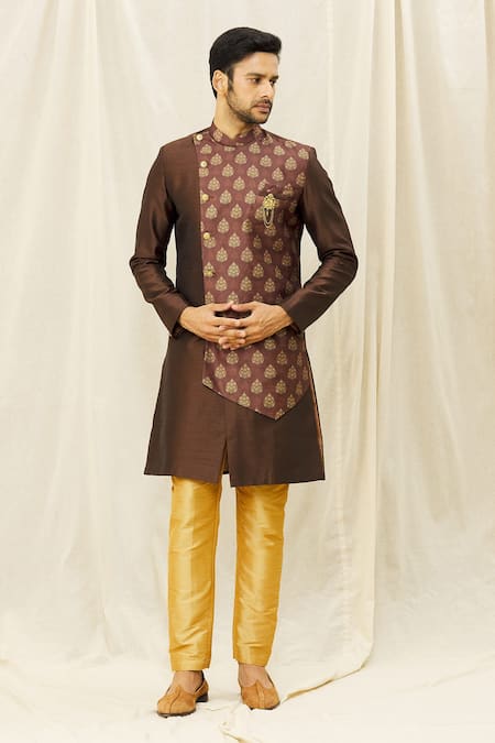 Aryavir Malhotra Sherwani Set With Printed Panel 