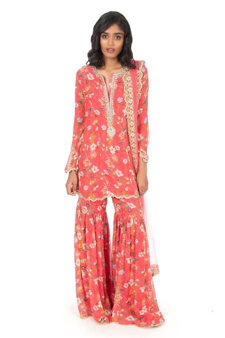 Monisha Jaising Floral Print Kurta Sharara Set 