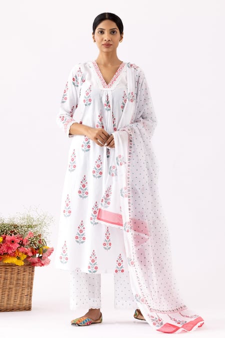 Abbaran Floral Block Print Kurta Set 