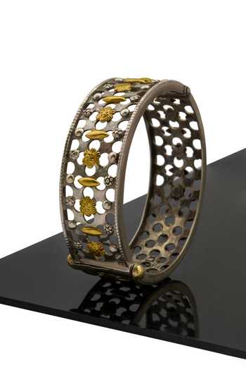 Buy Silver Plated Tribal Cutwork Bangle by Neeta Boochra Online at Aza ...