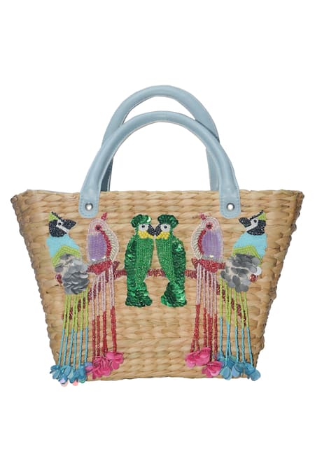 Mia Pink & Green Woven Vacay Sling Bag with Tassels – www.pipabella.com