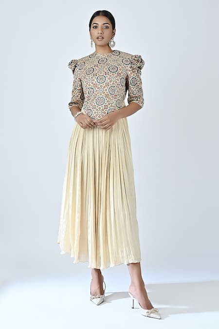 Sejal Kamdar Ajrakh Print Gathered Dress 