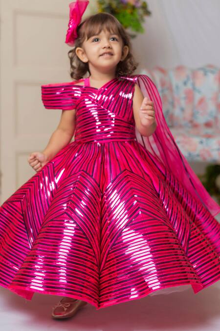 Buy Fuchsia Pink Printed Gown With Hand Embroidery And Kaftan Sleeves KALKI  Fashion India