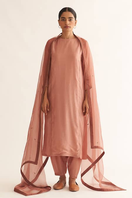 Dot Opal Kurta Set With Embroidered Dupatta 