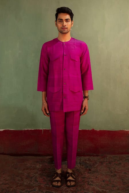 Artless Purple Vegan Leather Plain Stained Roses Short Kurta Set 