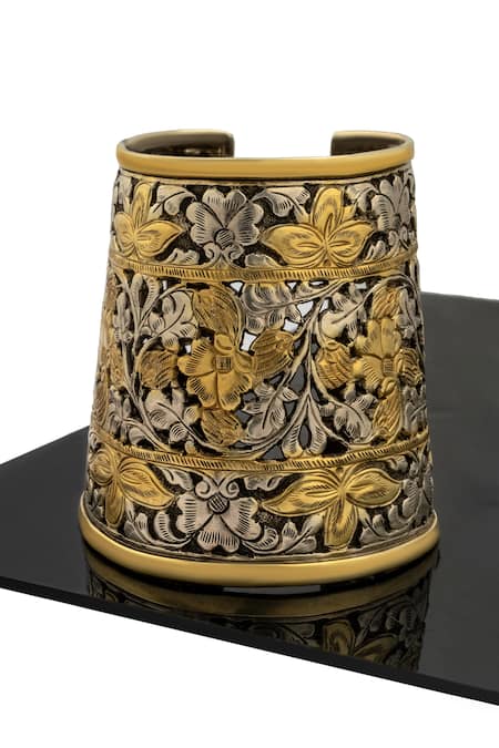 Neeta Boochra Gold Plated Tribal Floral Pattern Cuff 