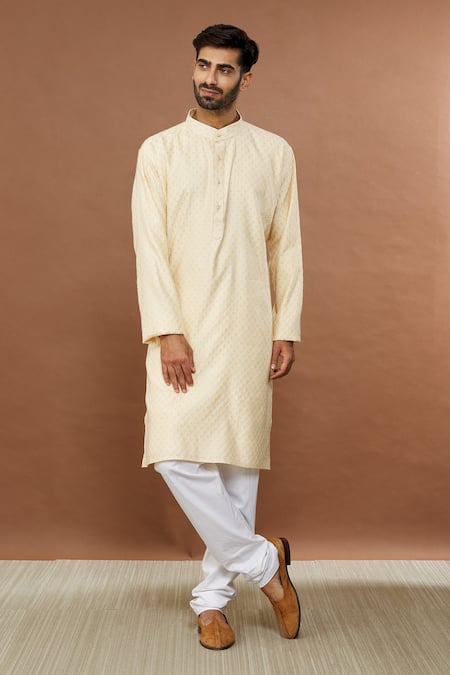 Aham-Vayam Siddhant Silk Cotton Embroidered Kurta Set 