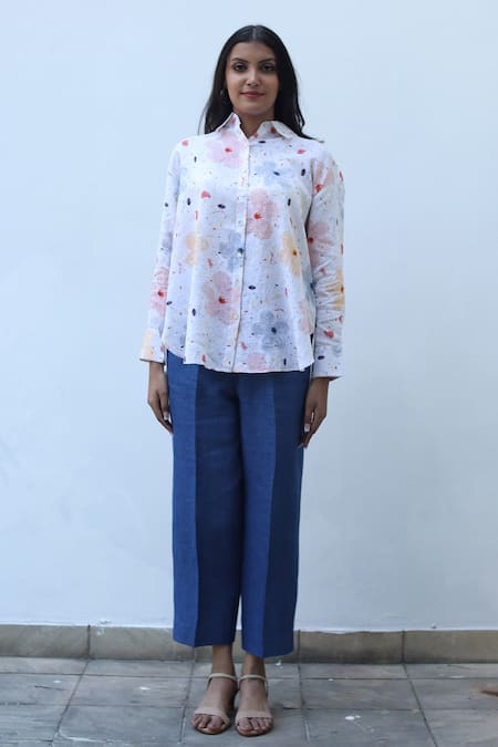 Linen Bloom Spring Flower Print Shirt 