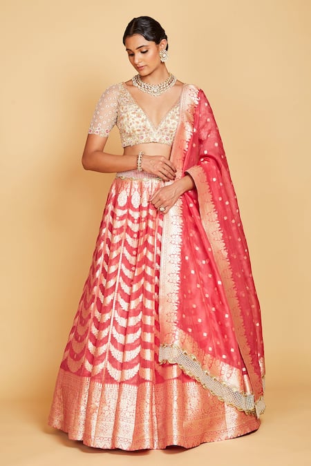 Amrin khan Periwinkle Cutdana Embellished Blouse And Lehenga Set 