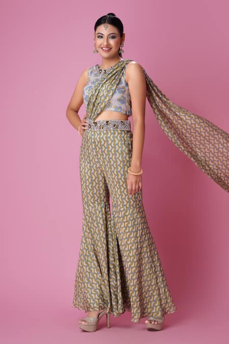 Amani Printed Pre-Stitched Sharara Saree 