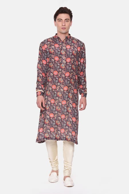 Mayank Modi - Men Botanical Print Kurta Set 