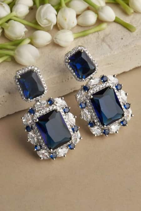 Millenia drop earrings, Square cut, Blue, Rhodium plated | Swarovski