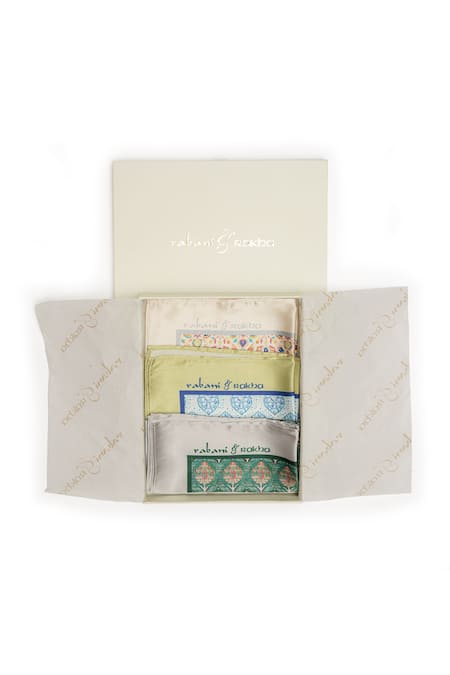 Rabani & Rakha Satin Printed Pocket Square Gift Box - Set of 3 