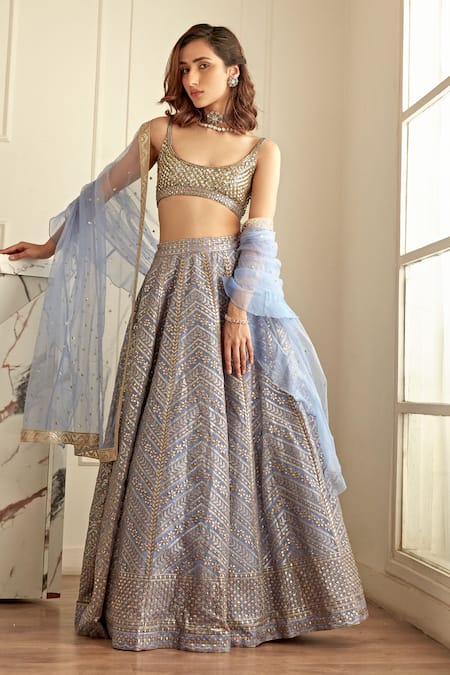 Dusty Lavender Shimmery Lehenga Set with Hand-Embroidered Blouse - Seasons  India