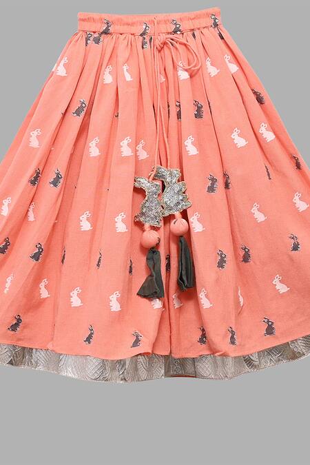 Little Brats Peach Rayon, Handloom Cotton Tassels, Embroidery Printed Lehenga Set Online at Aza Fashions Little Brats_Peach Rayon, Handloom Cotton Tassels, Embroidery Printed Lehenga Set_Online_at_Aza_Fashions