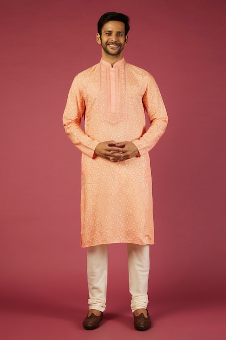 Krishna Mehta Tussar Geometric Print Kurta Set 