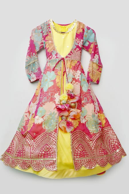 Fayon Kids Embroidered Anarkali With Printed Jacket 