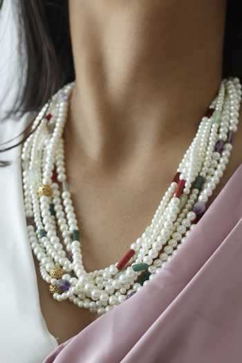 Shop Do Taara Multi Color Pearls Necklace at Aza Fashions Shop_Do Taara_Multi Color Pearls Necklace _at_Aza_Fashions
