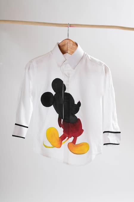 Lil Angels White Cotton Hand Painted Micky Motif Shirt 