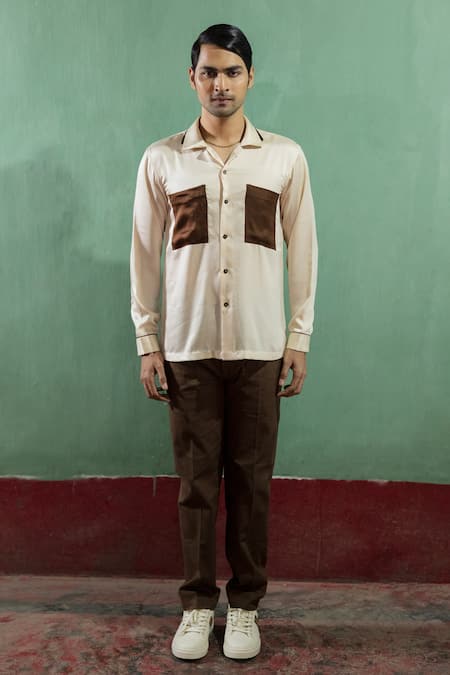 Artless Cream Linen Satin Petrichor Full Sleeved Shirt 