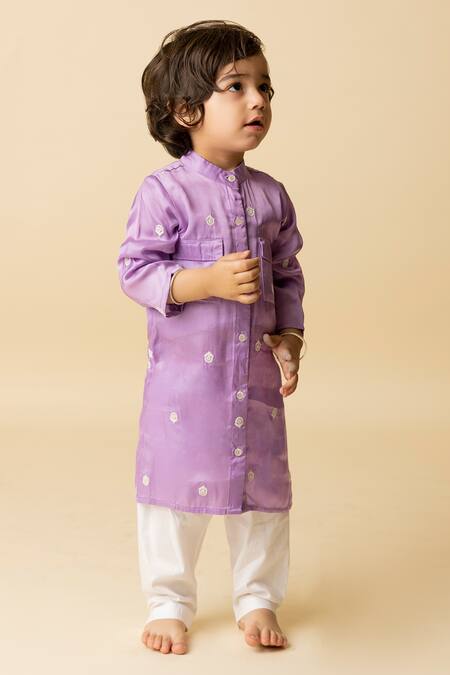 Buy Mini Trails Purple Silk, Cotton Embroidery Band Collar Pathani Kurta And Pant Set at Aza Fashions Buy_Mini Trails_Purple Silk, Cotton Embroidery Band Collar Pathani Kurta And Pant Set_at_Aza_Fashions