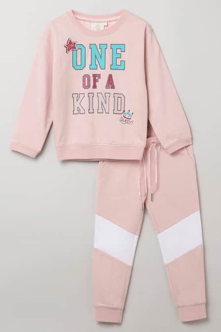 Byb Premium Pink Cotton, Polyester, Lycra Printed Sweatshirt Set 