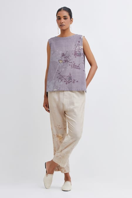 Bhavik Shah Handwoven Foliage Pattern Sleeveless Top With Pant 