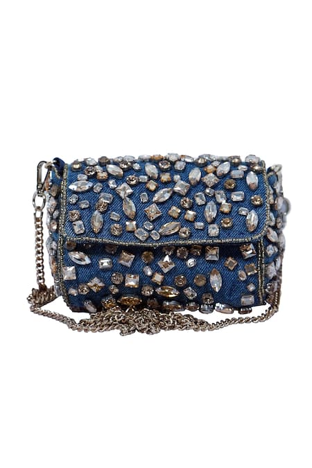 Ginn And Tonik Stone Embellished Denim Sling Bag 