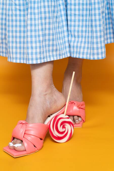 Shop_House Of Prisca_Pink Plain Reese Knotted Strap Mules_at_Aza_Fashions