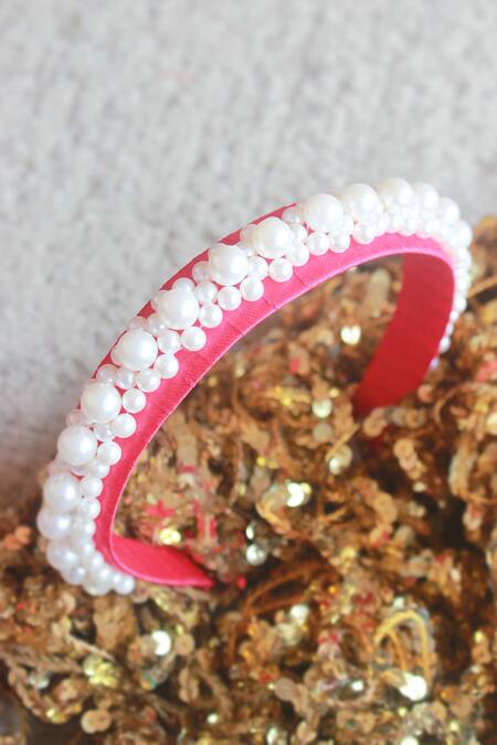 Buy Choko Red Queens Glory Statement Pearl Hair Band at Aza Fashions Buy_Choko_Red Queens Glory Statement Pearl Hair Band_at_Aza_Fashions